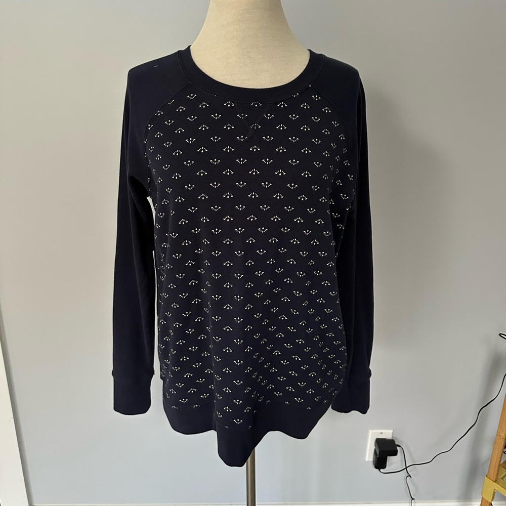 Eddie Bauer Navy Long Sleeve Tee with Subtle White Dot Pattern